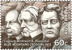 Historical portrait of Blue Mountains explorers Gregory Blaxland, William Charles Wentworth, and William Lawson