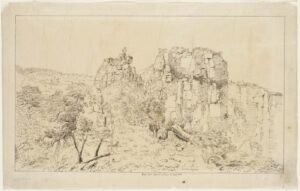 Construction of Victoria Pass Blue Mountains 1830 historical drawing showing convict road building sites