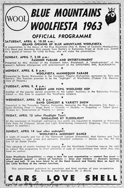 Official programme for the Blue Mountains Woolfiesta, Katoomba, Easter 1963
